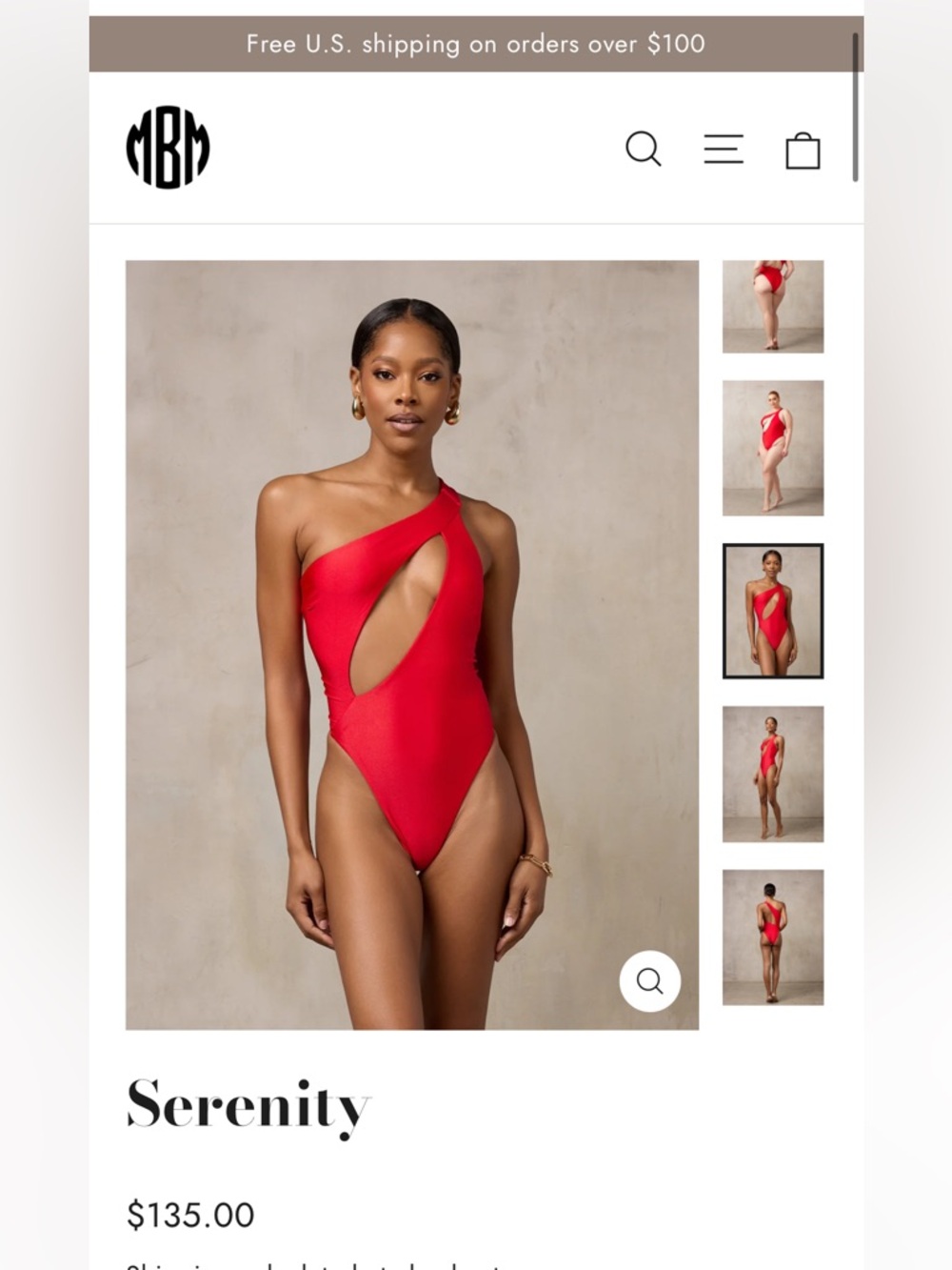NWT MBM Serenity Asymmetric One-Shoulder Cutout Swimsuit - Red size L